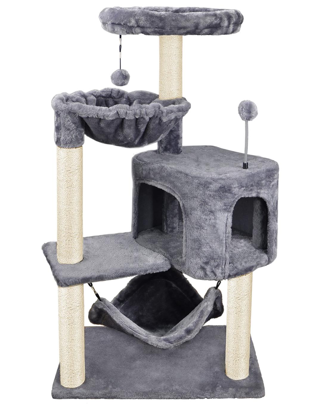 Newest Cat Tree with Cat Condo and Big Hammock, Grey