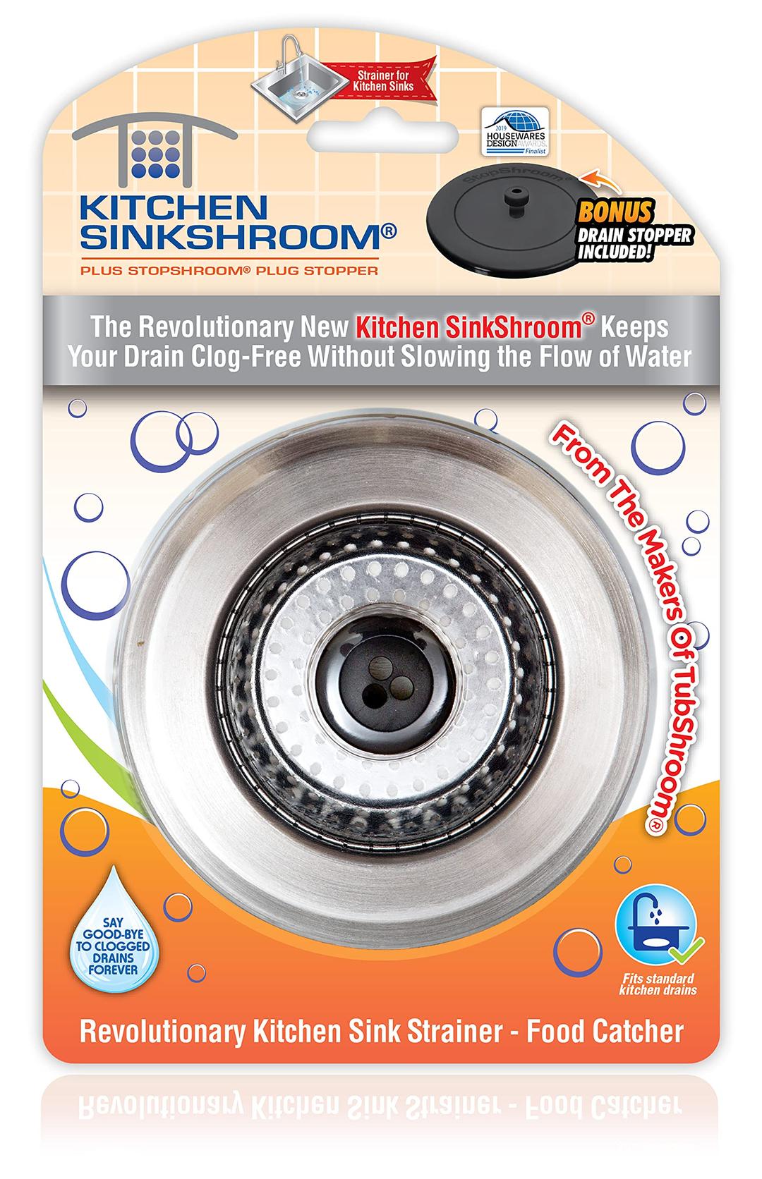 SinkShroom Revolutionary Clog-Free Sink Strainer Basket with Stopper, Stainless Steel