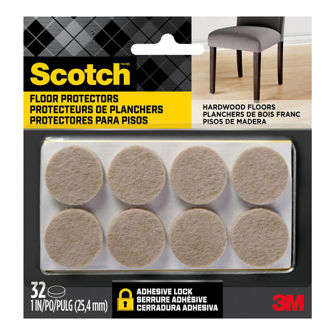 Scotch Felt Pads 32 PCS Beige, Felt Furniture Pads for Protecting Hardwood Floors, 1" Round, Easy-to-apply, Self-Stick design, Reliable protection from nicks, dents and scratches (SP802-NA)