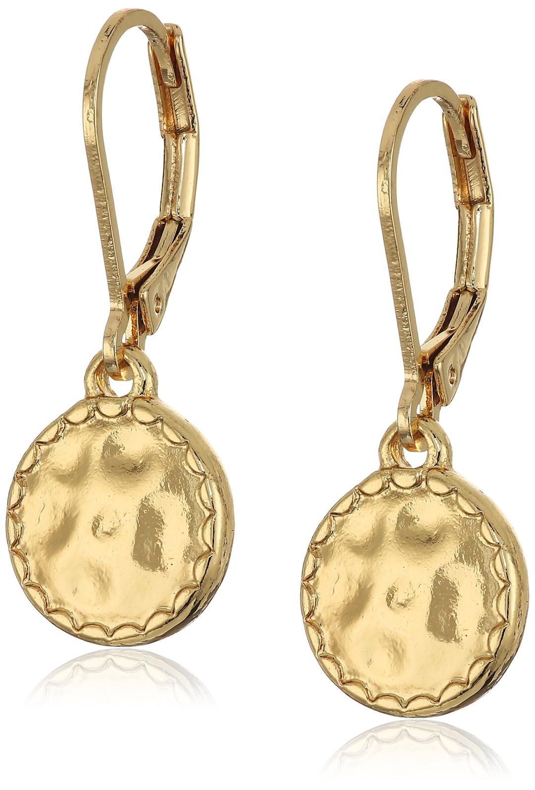 NapierClassics Goldtone Hammered Disk Drop Earrings