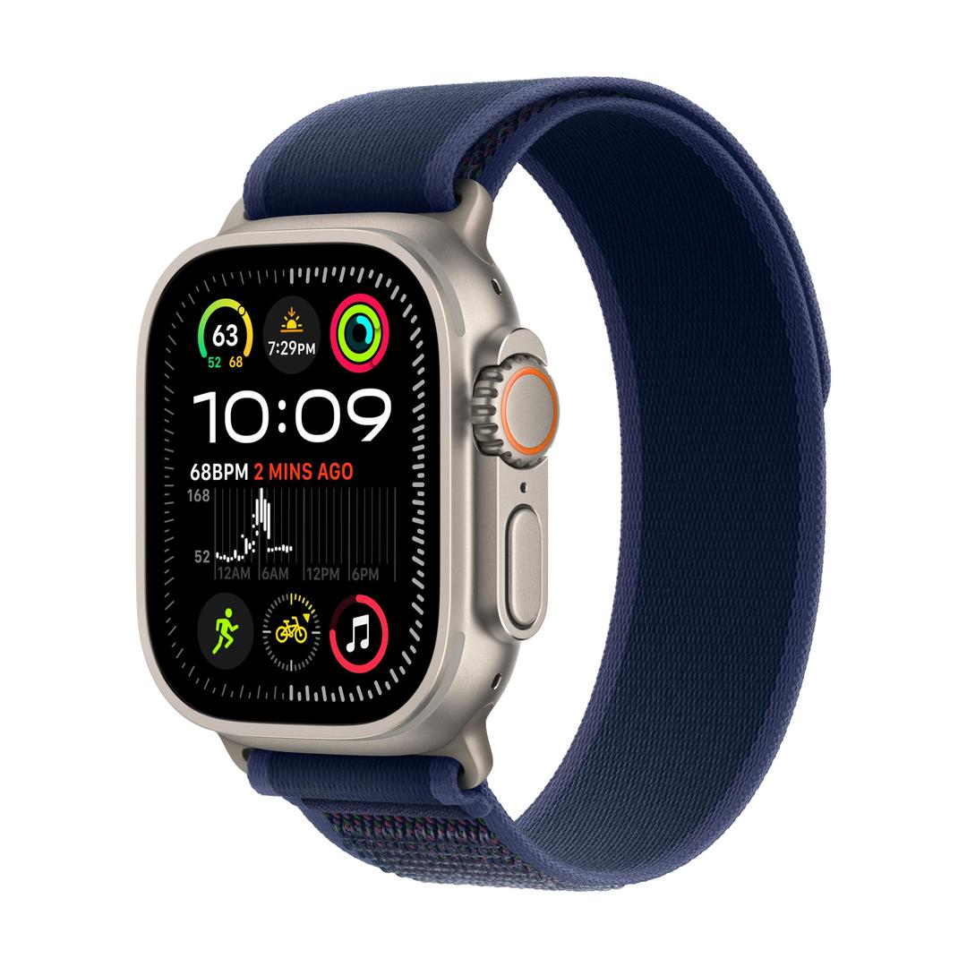 Apple Watch Ultra 2 [GPS + Cellular 49mm] Smartwatch, Sport Watch with Natural Titanium Case with Blue Trail Loop - S/M. Fitness Tracker, Precision GPS, Action Button, Carbon Neutral