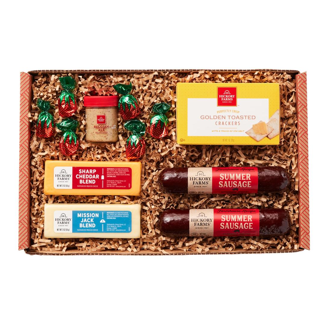 Hickory Farms Farmhouse Sausage & Cheese Medium Gift Box - Gourmet Food Gift Basket | Charcuterie Board Food - Meat and Cheese | Christmas Gift Basket | Father's Day Gift Basket | Holiday Gift Basket | Housewarming Gift | Perfect For Family, Birthday, Sympathy, Congratulations Gifts, Retirement, Thinking of You, Corporate Gifts