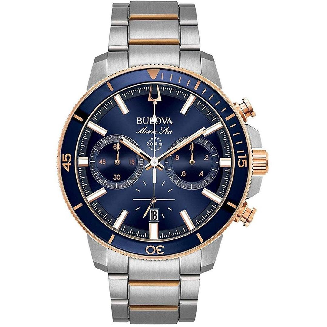 BulovaMen's Marine Star Series C Two-Tone Rose Gold Stainless Steel 6-Hand Chronograph Quartz Watch, Blue Dial Style: 98B301