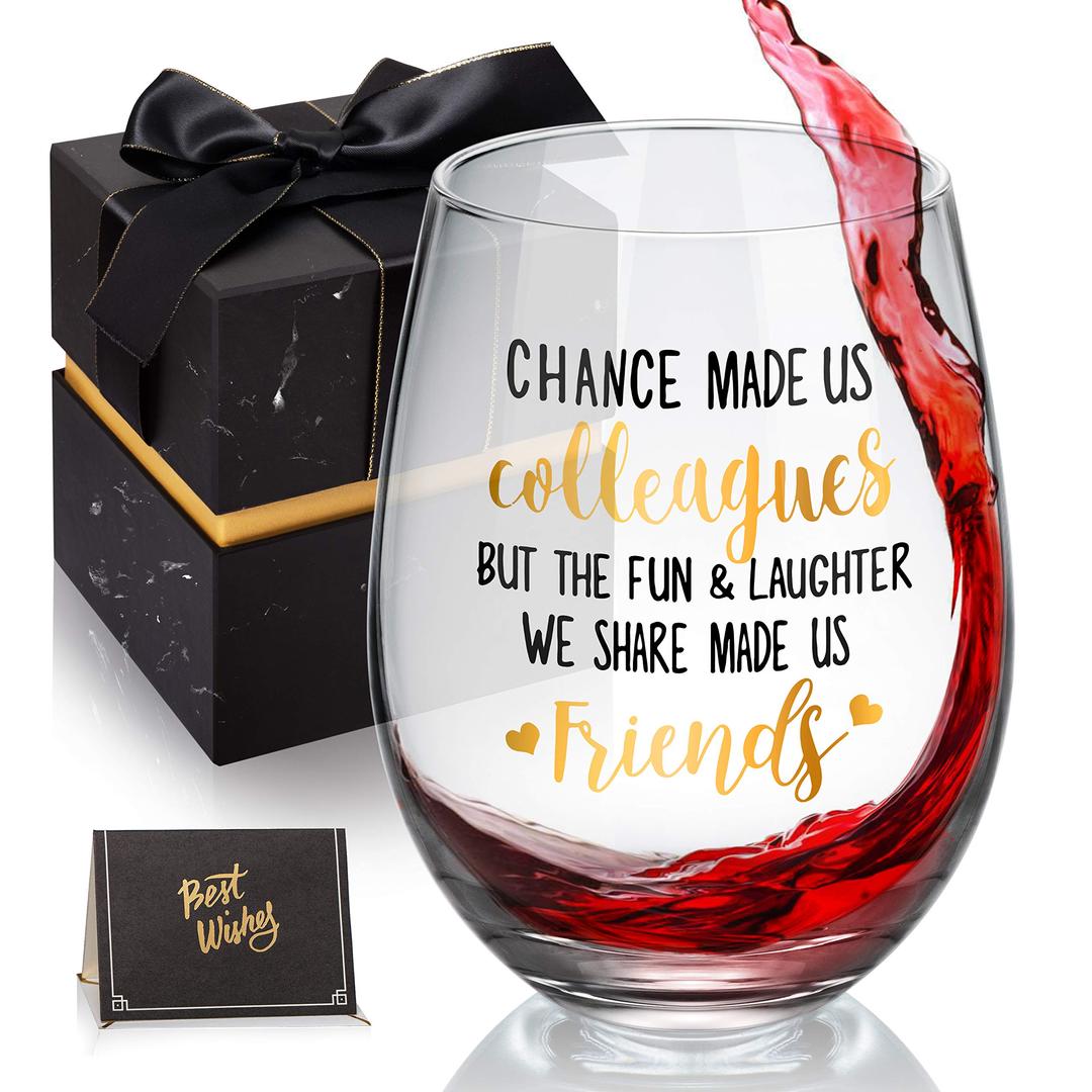 Coworker Gifts for Women - Chance Made Us Collegues - Office Gifts for Coworkers, Leaving Gifts, Going Away, Holiday, Work, Christmas Gifts for Coworkers Funny Stemless Wine Glass 18 oz