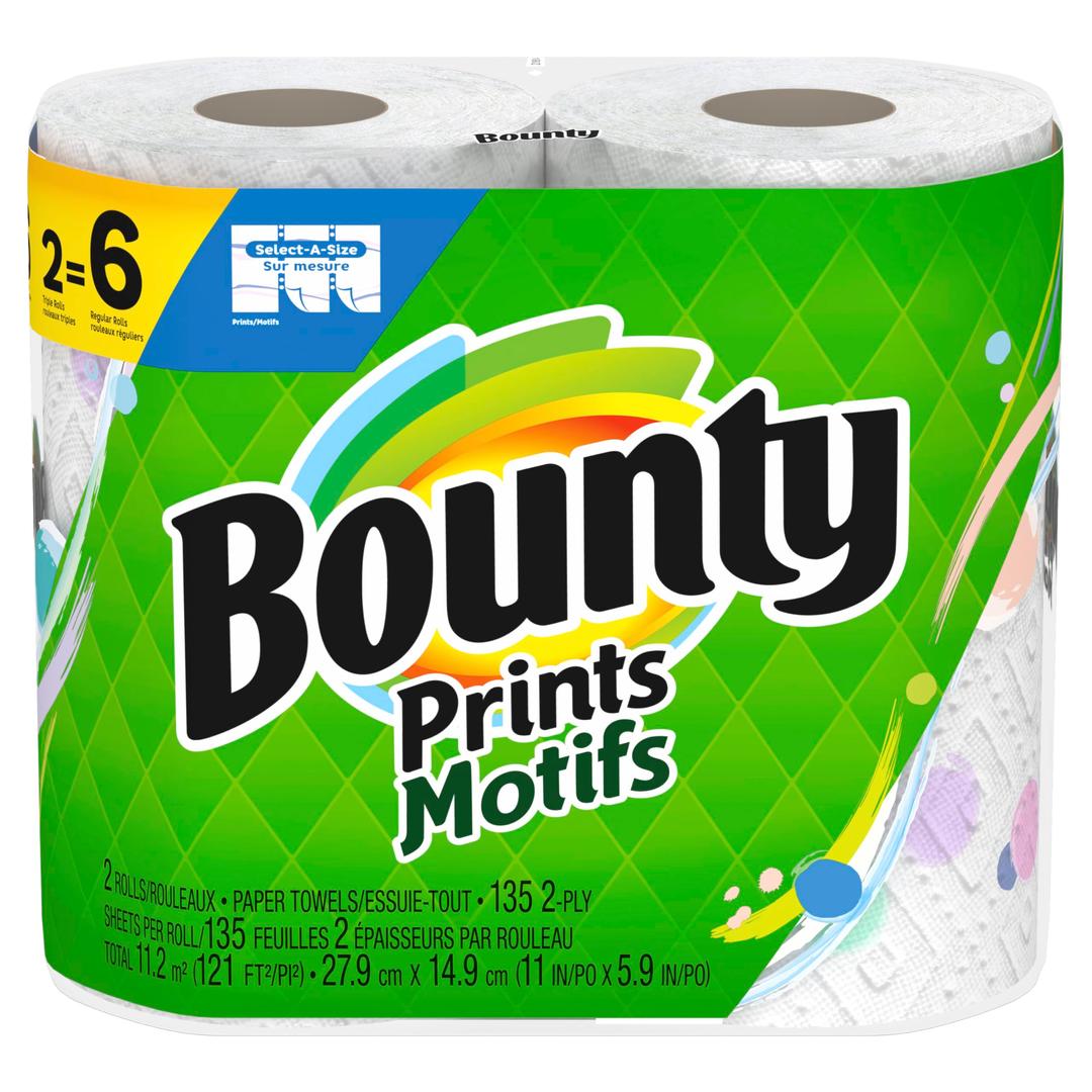 Bounty Select-A-Size Paper Towels, Prints, 2 Triple Rolls = 6 Regular Rolls (Packaging May Vary)