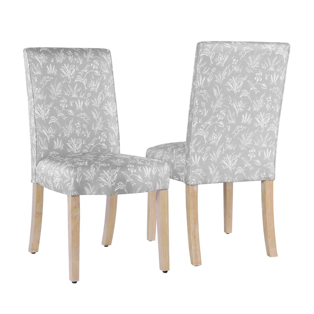 HomePop Classic Parsons Dining Chairs, Light Gray Floral with Animal Motifs(Set of 2)