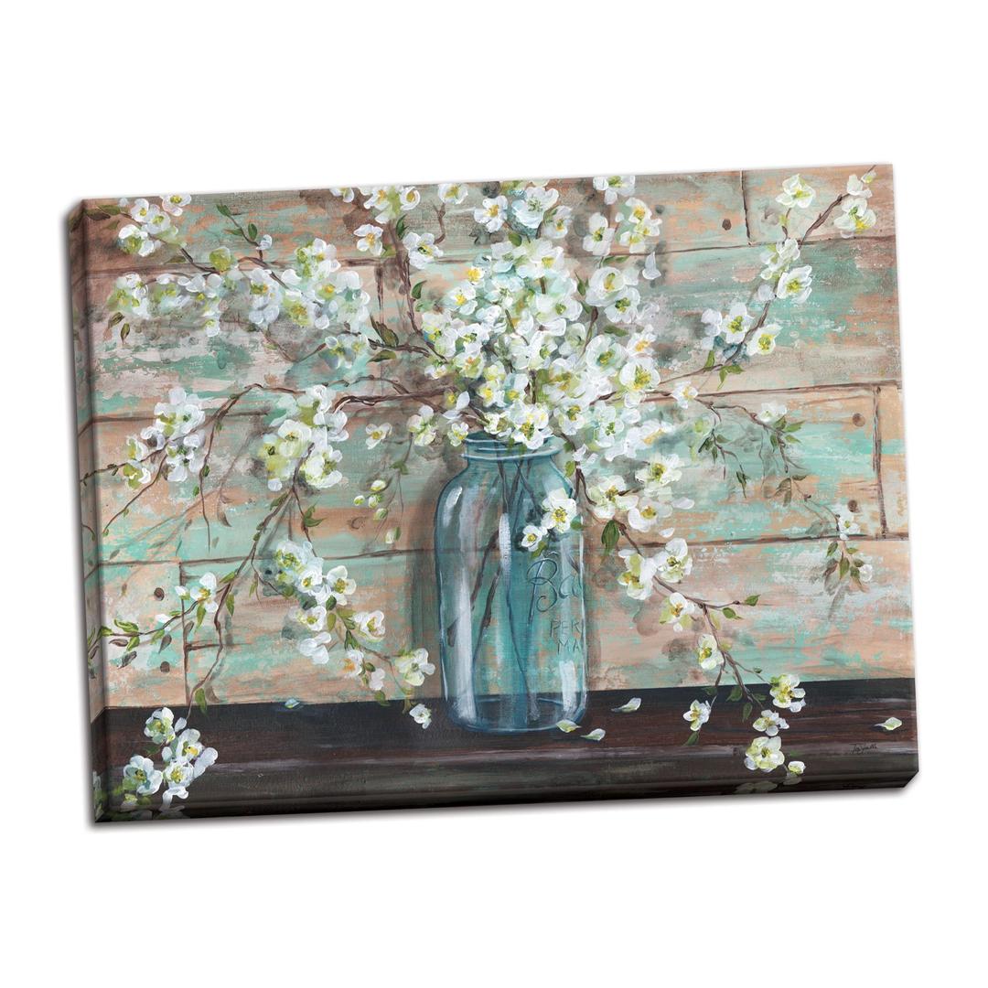 Beautiful Watercolor-Style Blossoms in A Mason Jar Floral Print by TRE Sorelle Studios; One 20x16in Stretched Canvas