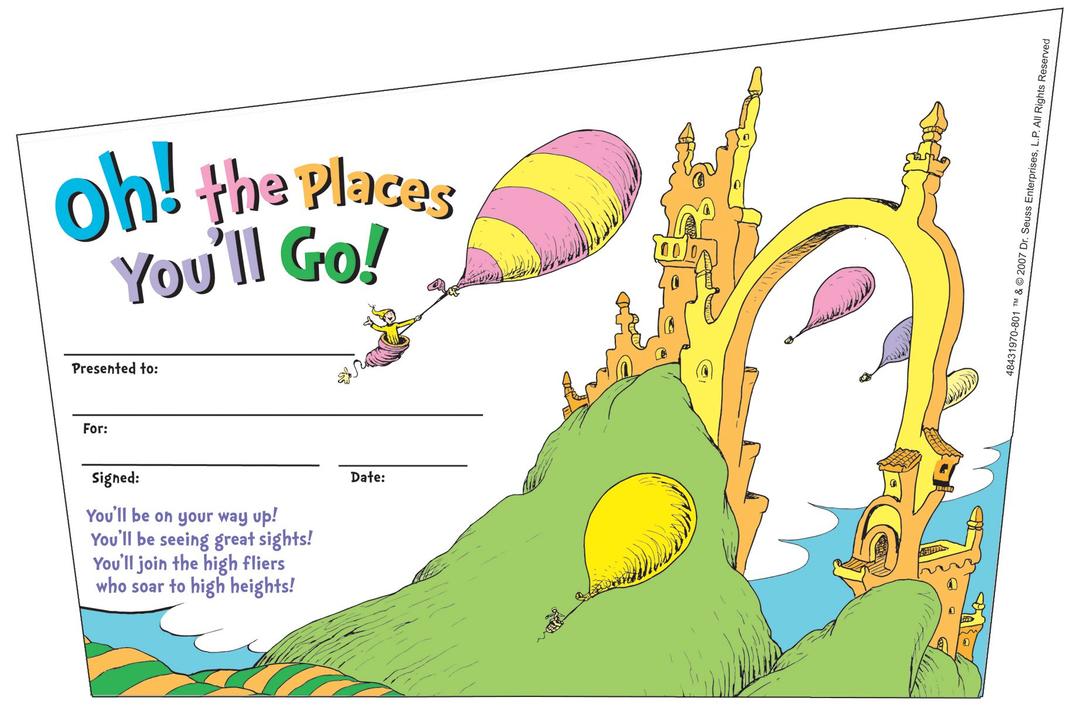 Eureka Back to School Dr. Seuss, 'Oh, The Places You'll Go' Recognition Awards for Kids, 36pc. 8.5'' W x 5.5'' H