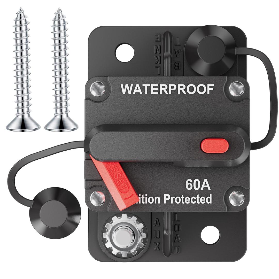 Oyviny 60 Amp Circuit Breaker for Overload Protection 12-48V DC, Waterproof Surface Mount Marine Breaker