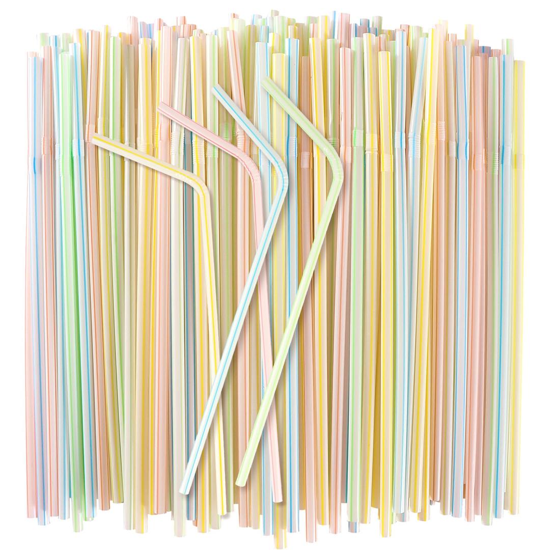 150PCS Disposable Plastic Drinking Straws - Flexible Drinking Straws Long Plastic Straws Drinking Straws Bendable Colorful PP Plastic Straws for Home Use Milk Juice Drinks