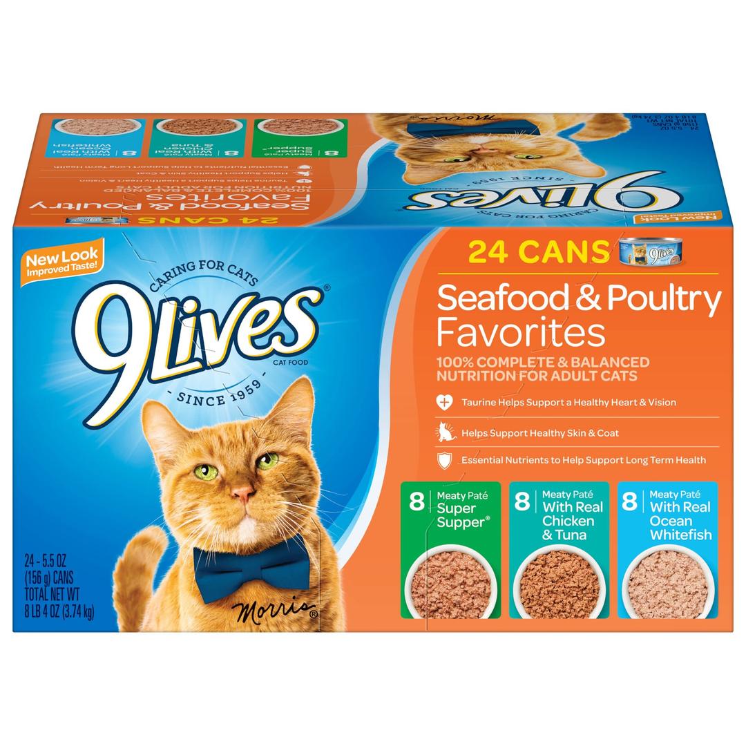 9Lives Seafood & Poultry Favorites Wet Cat Food Variety 5.5 Ounce Can (Pack of 24)