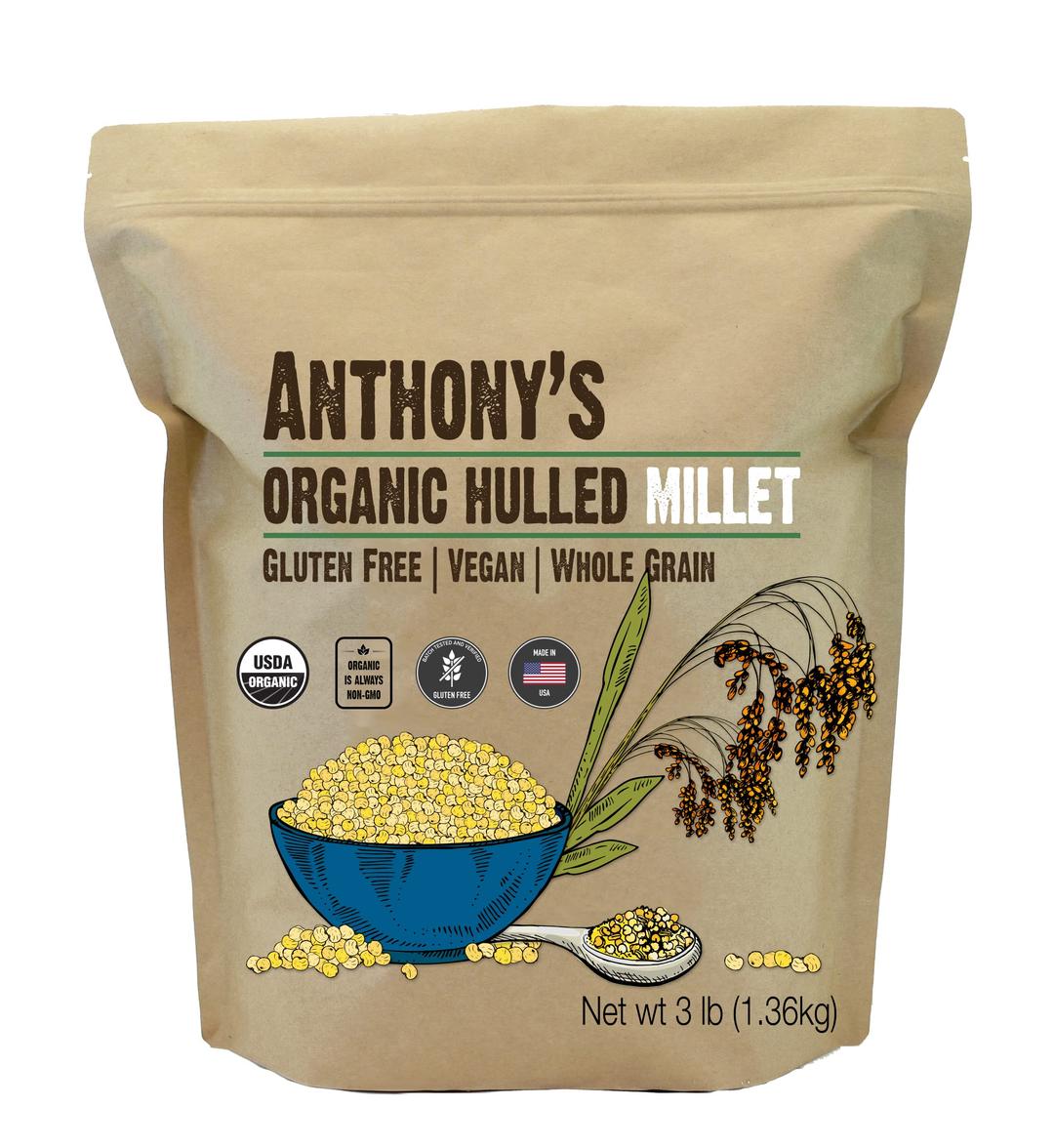 Anthony'sOrganic Hulled Millet, 3 lb, Gluten Free, Raw & Grown in USA