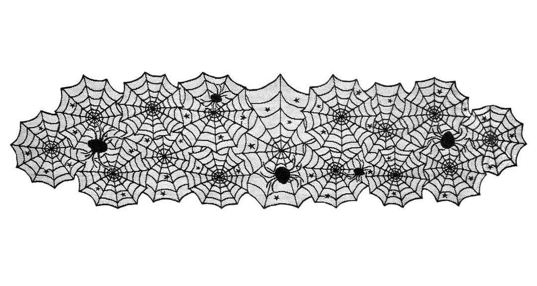 DII Black Lace Overlay Tabletop Collection Gothic Halloween Decor, Table Runner, 18x72, Spider Web