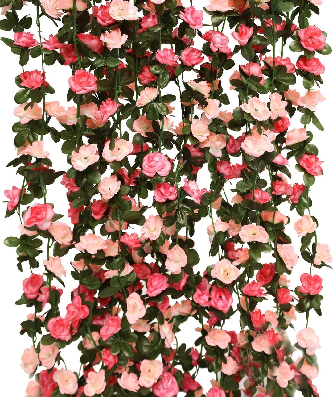 PARTY JOY 8pcs 65.6Ft Flower Garland, Fake Rose Vine Artificial Flowers Hanging Rose Ivy Garland for Room Wall Decor Hanging Baskets Wedding Arch Garden Background Decor (Pink-8PCS)