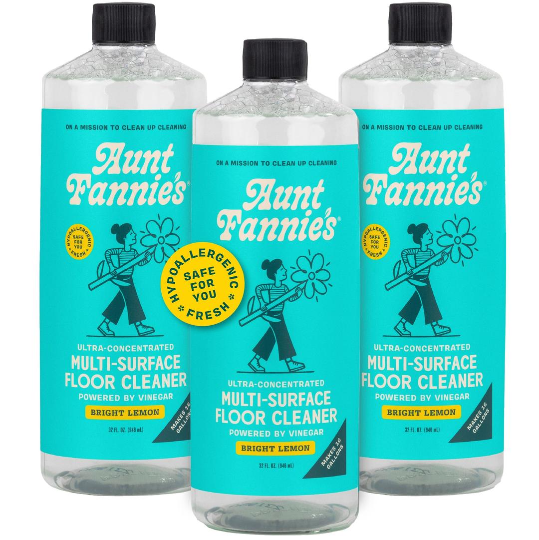 Aunt Fannie's Ultra Concentrated Floor Cleaner Vinegar Wash, Multi-Surface Floor Cleaner For Mopping, Makes 16 Gallons, Bright Lemon Scent, 32 oz. (Pack of 3), Packaging May Vary