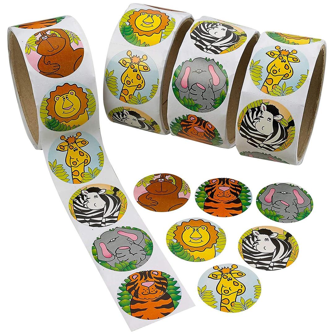 Kicko Zoo Animal Sticker Roll for Kids - 4 Rolls - 400 Assorted Stickers - Party Favors, Game Prizes, Novelty Toys, Wall Decals, Creative Scrapbooks, Personalized Arts and Crafts