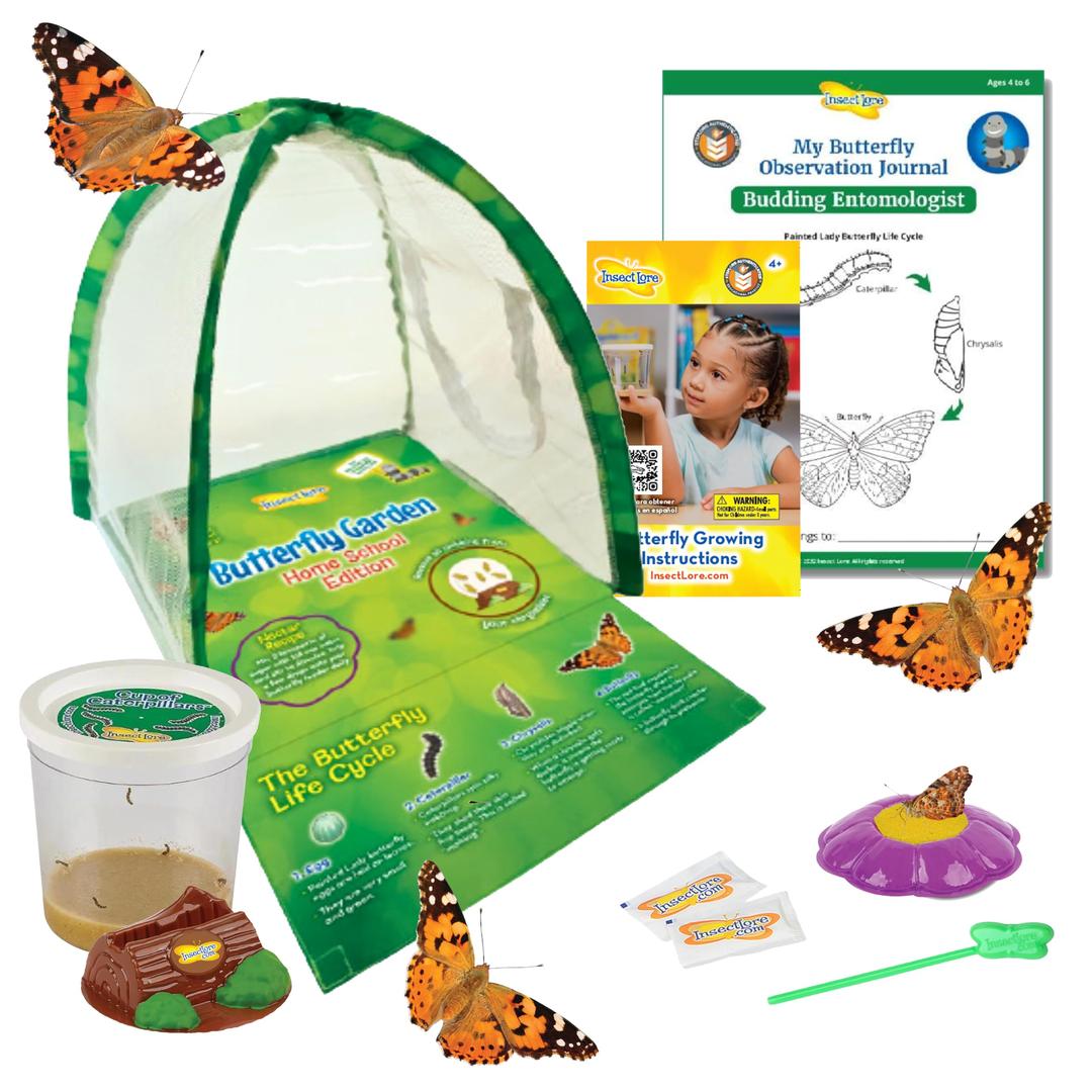 Insect Lore Butterfly Garden Home School Kit | Live Cup of Caterpillars | Ultra-Clear Observation Dome | Fold-Out Life Cycle Panel | STEM Butterfly Journal | Raise Painted Lady Butterflies