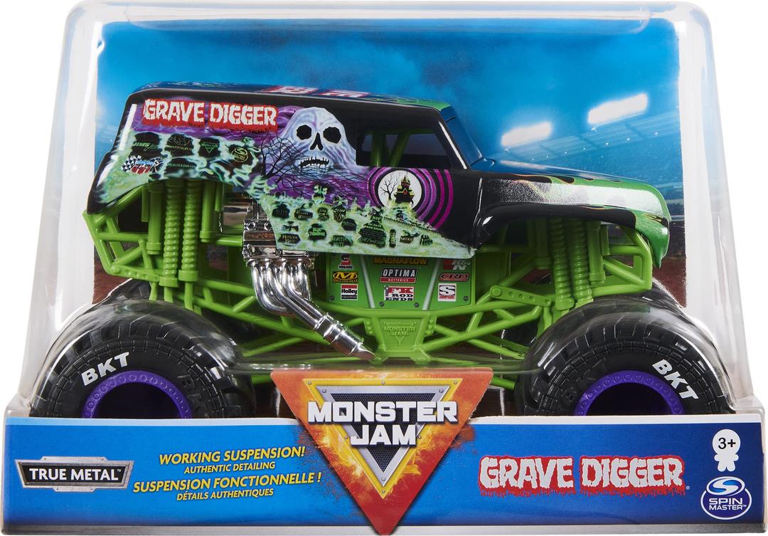 Monster Jam Official Grave Digger Monster Truck - Grave Digger Collector 1:24 Scale Die-Cast Vehicle - Chrome Rims and BKT Tread Tires For Use In All Playsets - Collectible For Fans & Birthday Parties