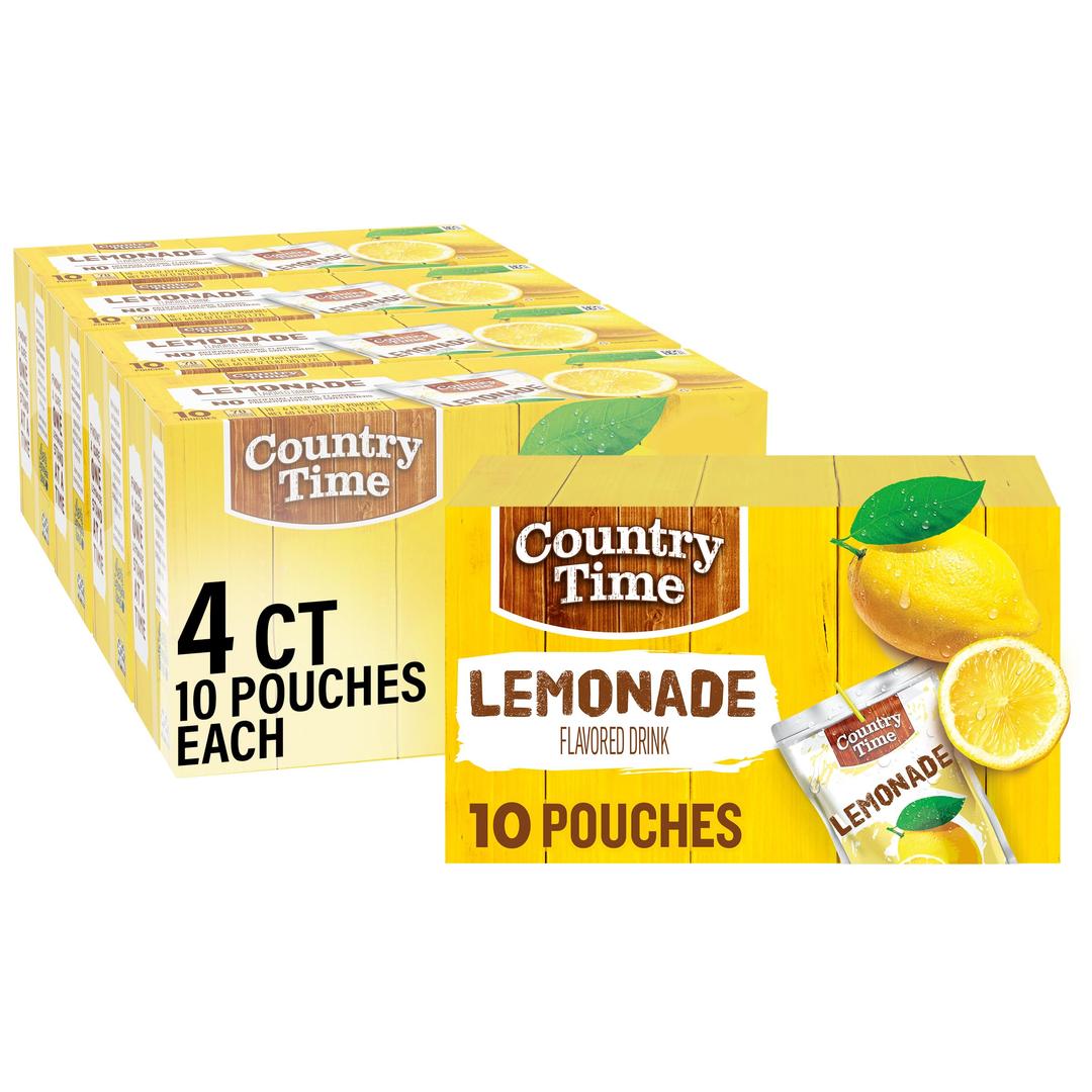 COUNTRY TIMELemonade Ready to Drink Flavored Drink Pouches, 40 ct Pack, 4 Boxes of 10 Drink Pouches