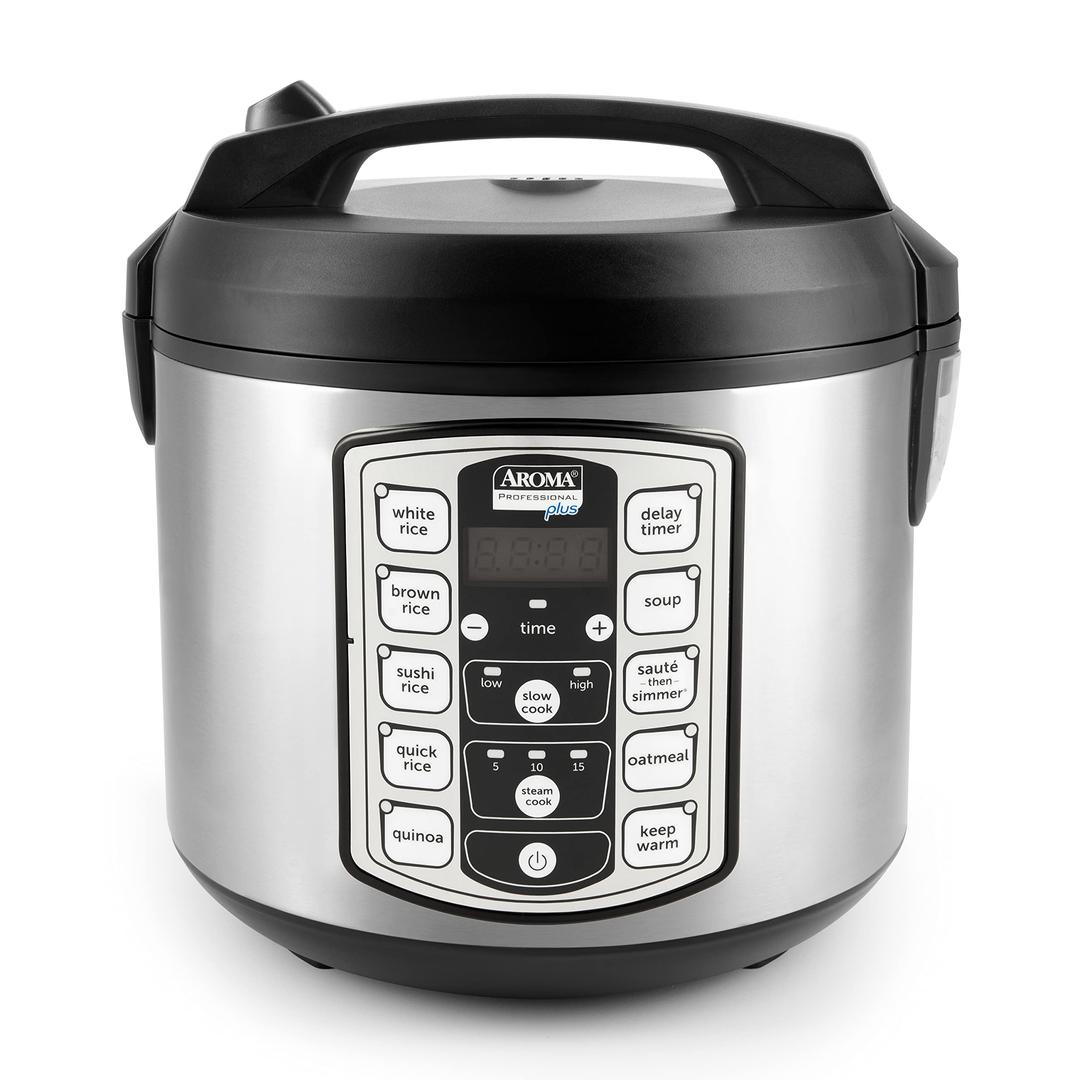 Aroma Housewares ARC-5000SB Digital Rice, Food Steamer, Slow, Grain Cooker, Stainless Exterior/Nonstick Pot, 10-cup uncooked/20-cup cooked/4QT, Silver, Black