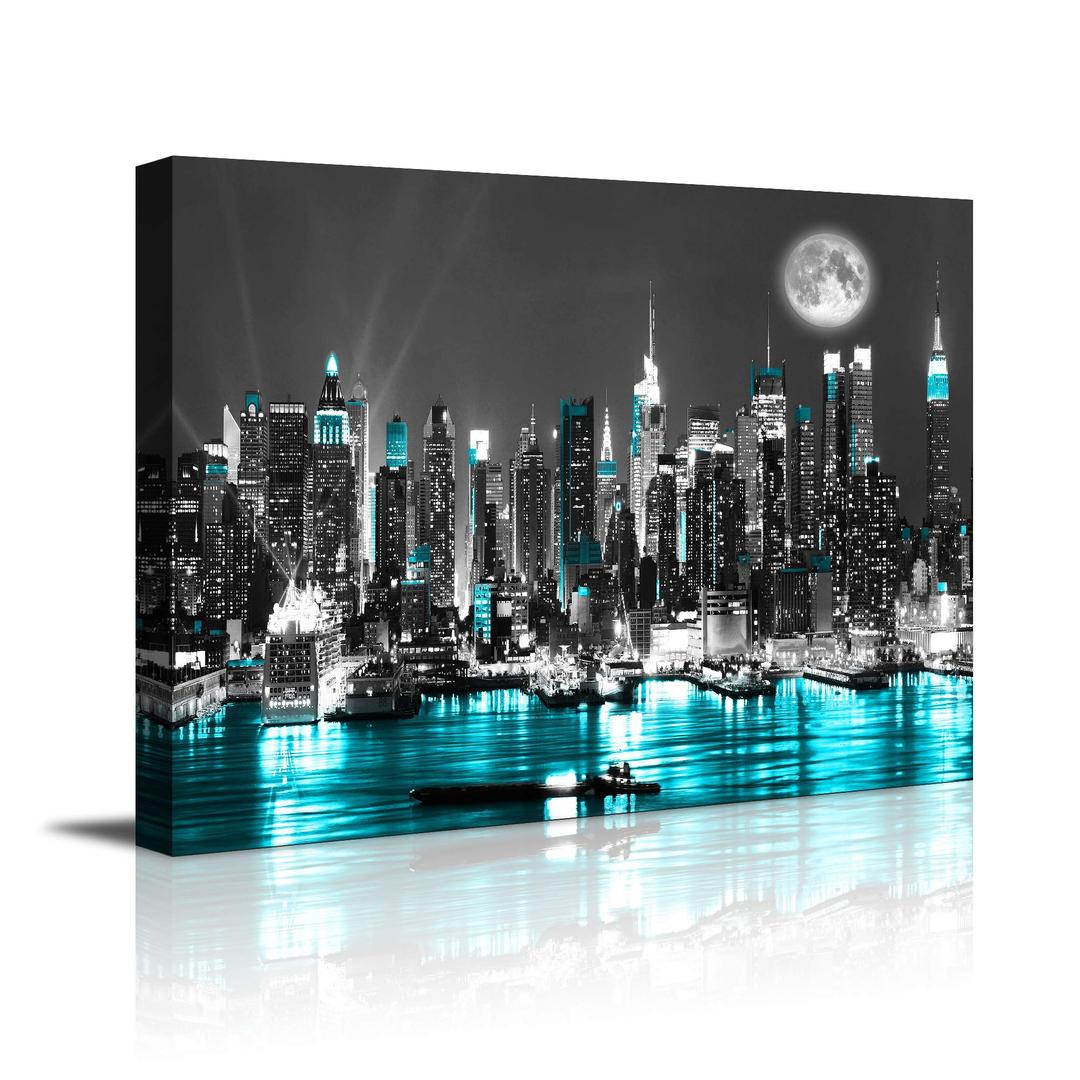 canvas wall art blue sea New York paintings Wall Art,Black and White Stretched wall art for bedroom artwork Canvas Art Prints, 12"x16"Wall Decoration Painting bedroom wall decor Office, Ready to Hang