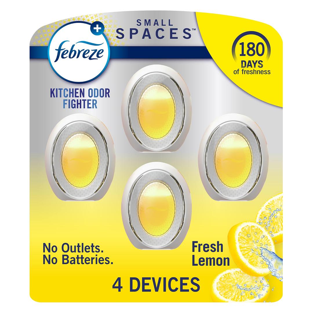 FebrezeSmall Spaces Air Freshener, Odor-Fighting, Plug In Alternative, Air Fresheners for Home and Bathroom and Kitchen, Closet Air Fresheners, Kitchen Odor Fighter Scent, 4 Count