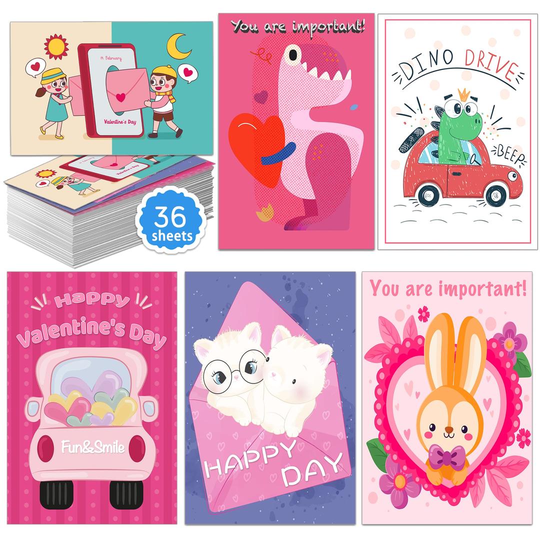 Valentine's Day Cards For Kids, School Classroom Valentine's Day Gifts, 36 Sheets Greeting Cards Exchange Valentine Party Favors Supplies