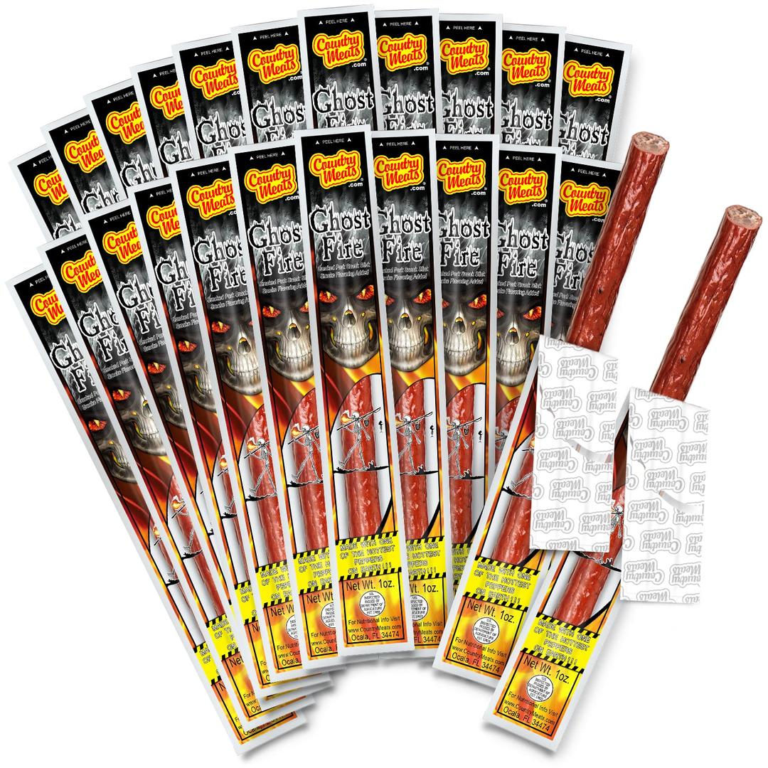 Country MeatsMeat Sticks, 0 Trans Fat, USDA Certified, Good Source of Protein, Carb Conscious Snack (24 Meat Sticks, Ghost Fire)