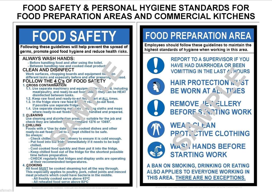 HEALTH & SAFETY 2 x A4 LAMINATED COMMERCIAL KITCHEN SIGNS FOOD & PERSONAL HYGIENE