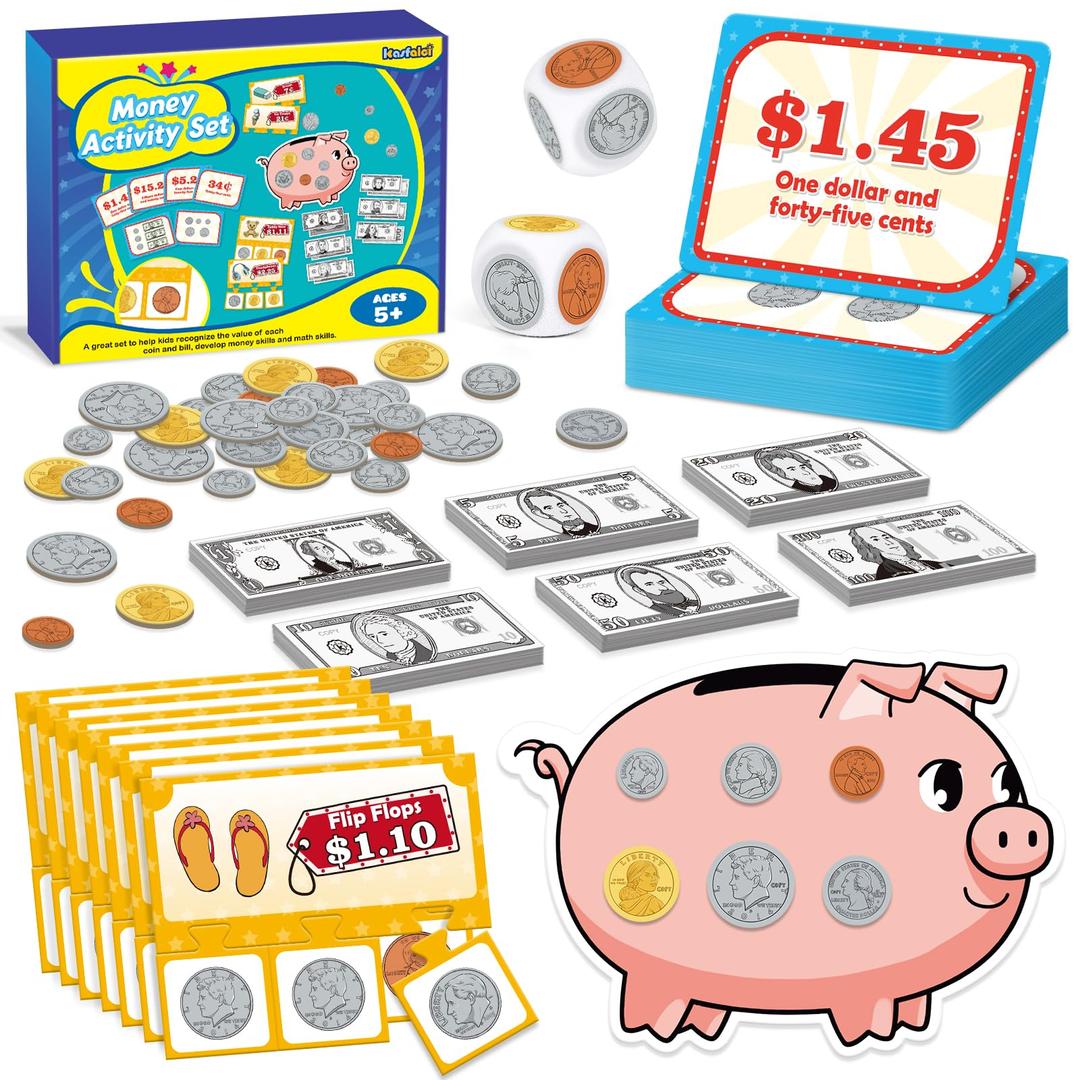 Money Activity Set for Kids for Learning, Pretend Play, Math Manipulatives,Teaching,Counting,Learning & Education Toys for Kindergartner Classroom & Homeschool,Math Games for Toddler, Teacher