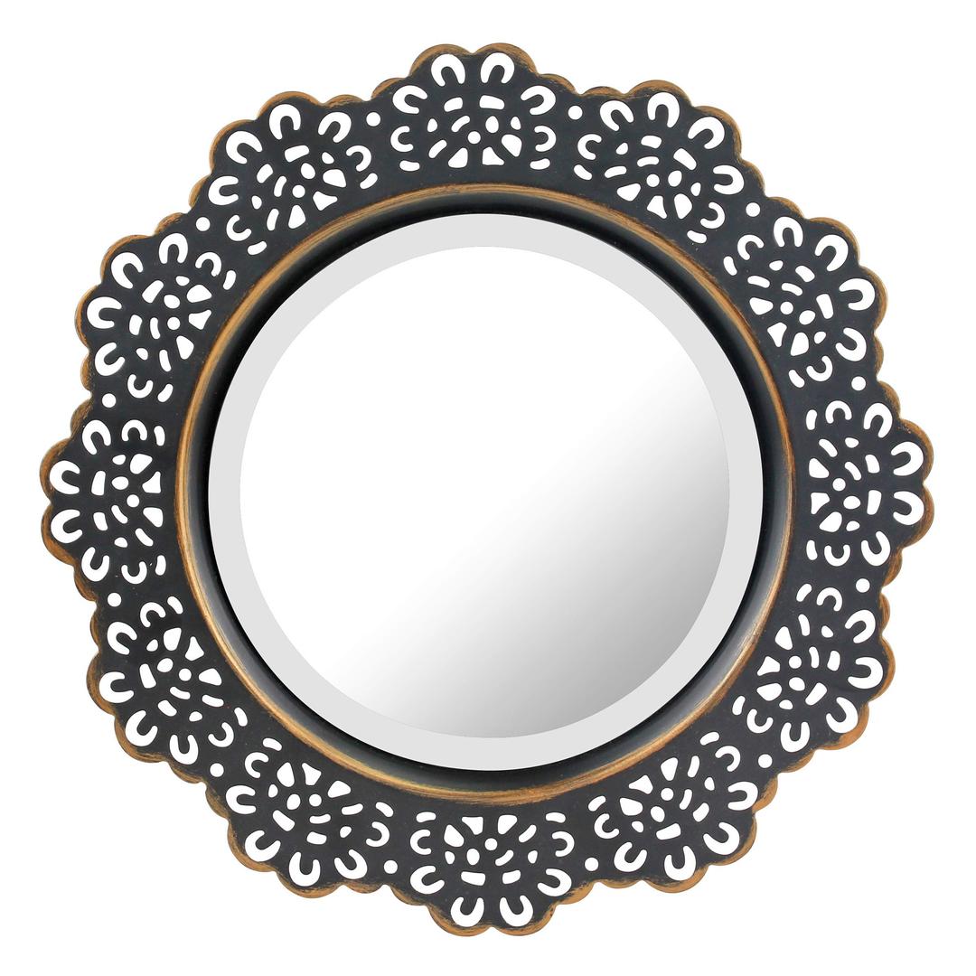 Stonebriar Decorative 12.5" Round Black Metal Lace Wall Mirror with Attached Hanger, Country Rustic Decor for the Living Room, Bedroom, Bathroom, Hallway, and Entryway