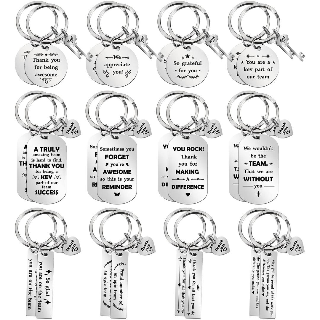 Kathfly 24 Pcs Appreciation Keychains Motivational Coworker Keychain Employee Appreciation Gifts Thank You Gifts for Coworker, Silver, as pictures shown