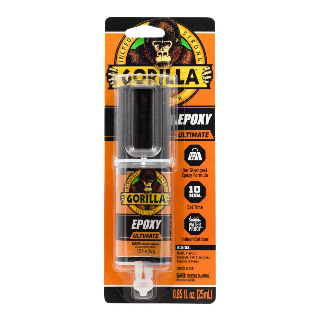 Gorilla Epoxy Ultimate, Waterproof, 10 Minute Set, Permanent Bond, Dries Black, 0.85oz Syringe (Pack of 1)