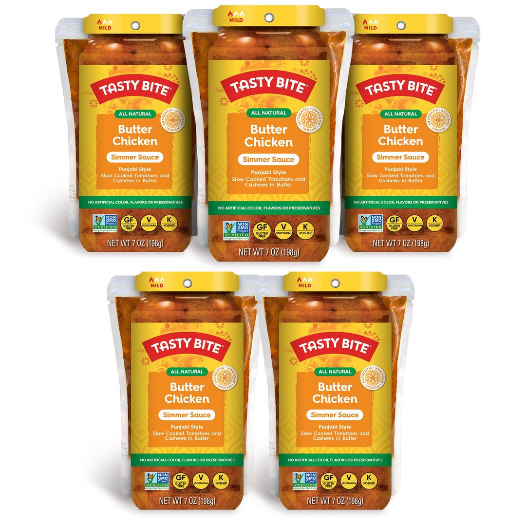 TASTY BITEPunjabi Style Butter Chicken Simmer Sauce, 7-Ounce 5-Pack, 3-4 Servings, Vegetarian, Tomatoes & Cashews in Butter