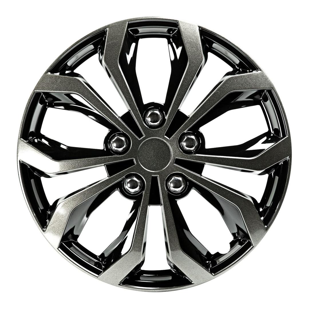 Pilot Automotive WH138-15GB 15 Inch Spyder Black & Gunmetal Grey Universal Hubcap Wheel Covers For Cars - Set Of 4 - Fits Most Cars