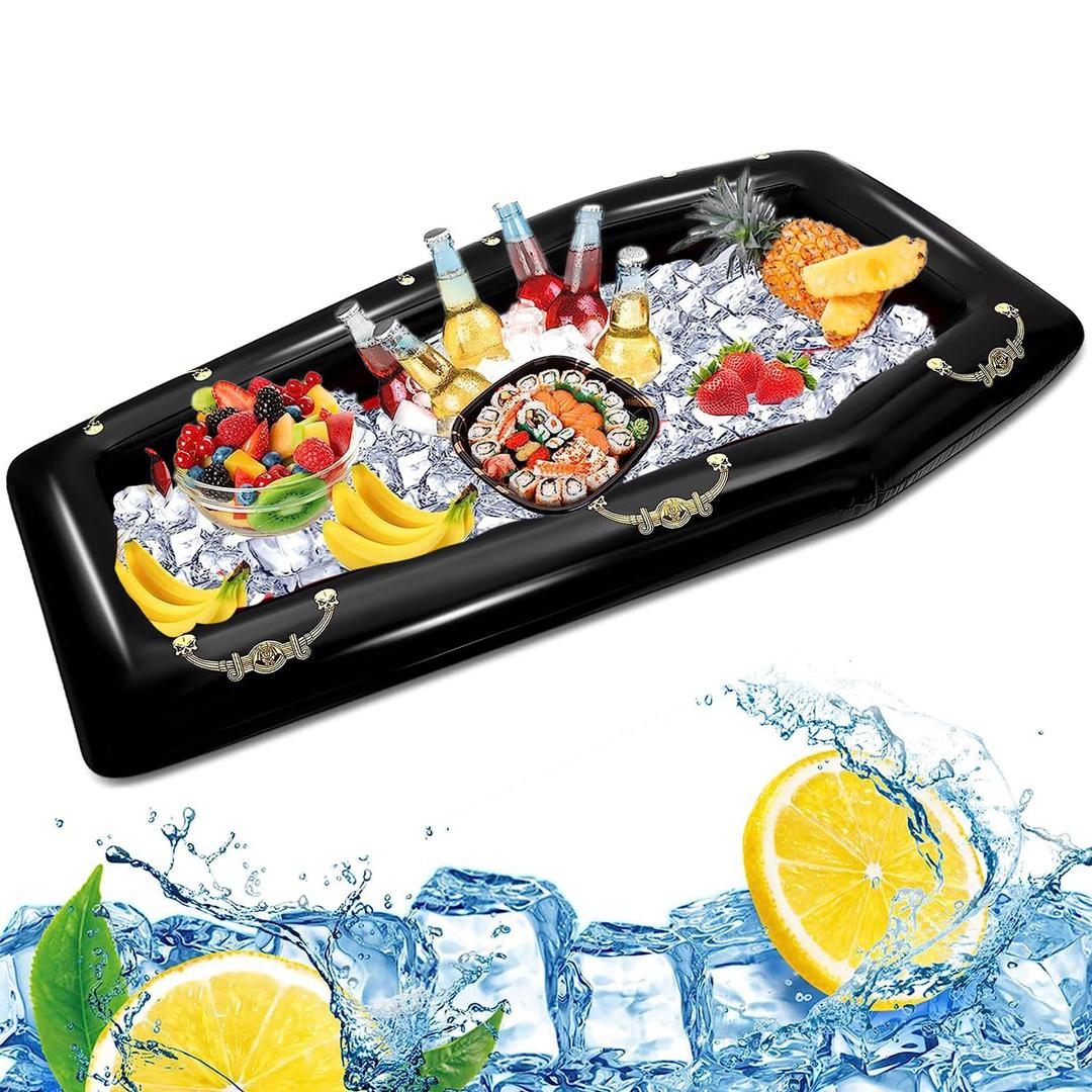 52Inch Inflatable Coffin Buffet Cooler Coffin Pool Float Beverage Coffin Drink Cooler Halloween Spooky Decor Cooler for Pool Party Picnic Barbecue Party Halloween Party