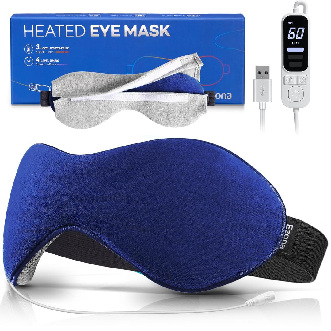 Ezona Heated Eye Mask, Warm Eye Compress Mask for Dry Eyes, USB Electric Eye Heating Pad with Temperature & Timer Control, Dry Eye Mask for Dry Eyes, Blepharitis, Sinus Migraine (Indigo)