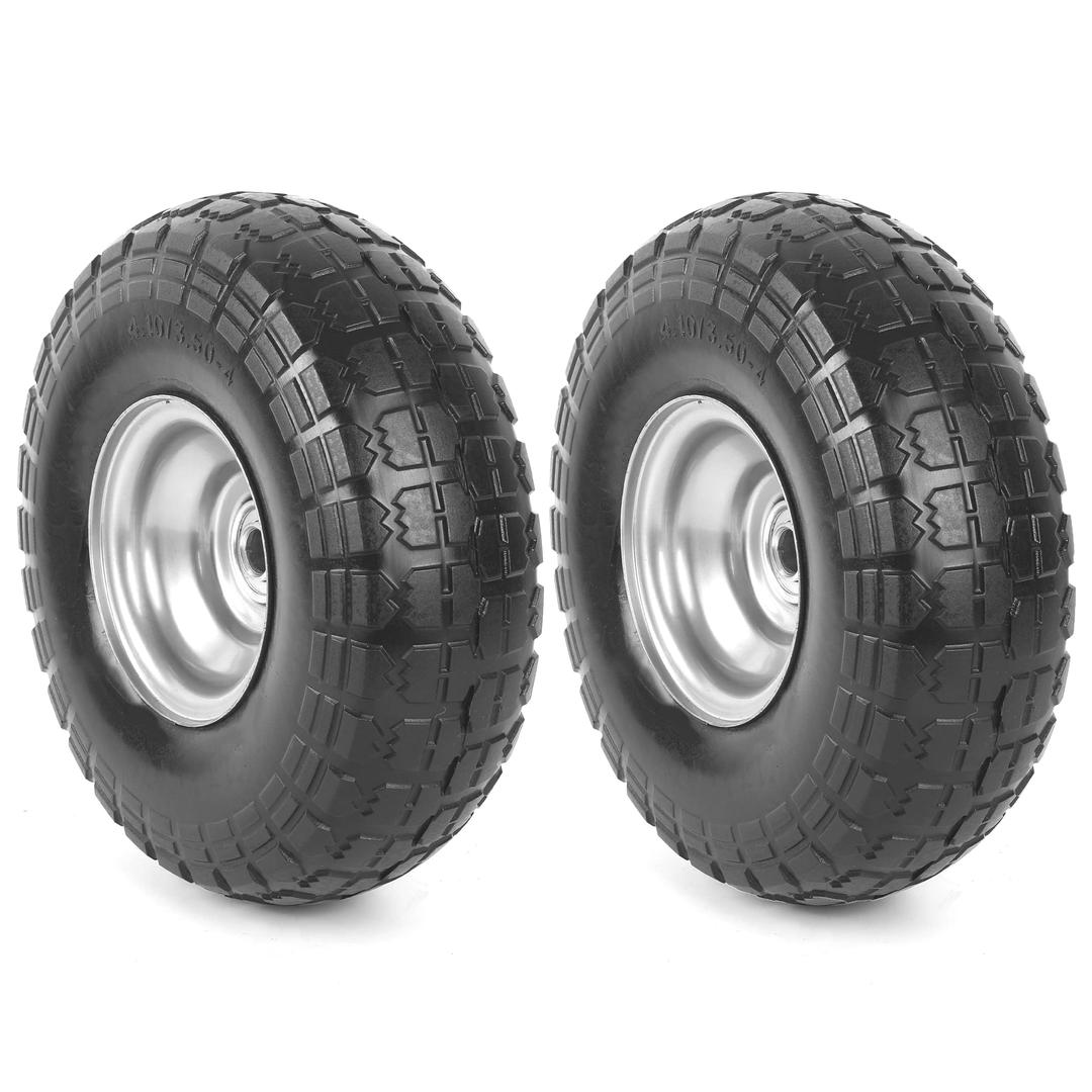 AR-PRO (2-Pack) 4.10/3.50-4" Tire and Wheel Flat Free - 10" Solid Rubber Tires Wheel with 5/8" Bearings and 2.2" Offset Hub - Perfect for Wheelbarrow, Hand Truck, Garden Carts, Yard Wagon Dump Cart