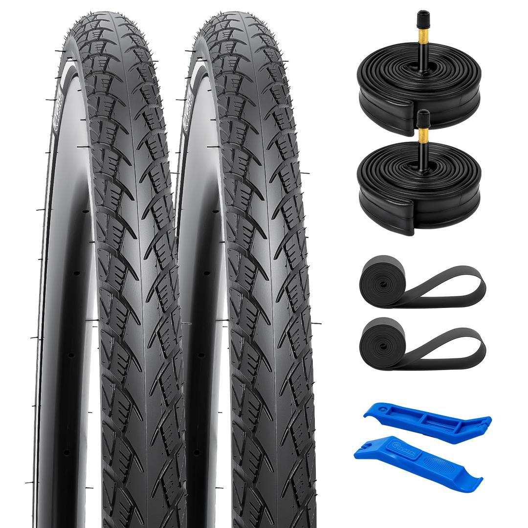 YUNSCM 2-PCS 700C Bike Tires 700X40C/42-622 60TPI and 700C Bike Tubes Schrader Valve with 2 Rim Strips Compatible with 700X38C 700X39C 700 X 40C 700X41C 700X42C Bike Bicycle Tires and Tubes (Y-579)