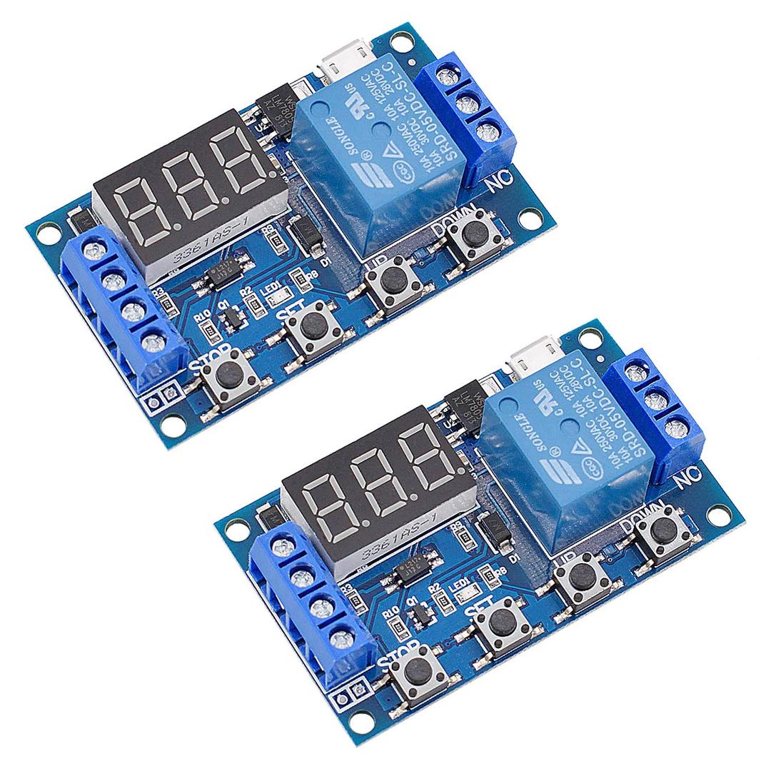 Valefod [2 Pack] DC 6-30V Timer Relay Programmable Delay Relay Module Cycle Timer with LED Display / 5V Micro USB, Smart Home Controller