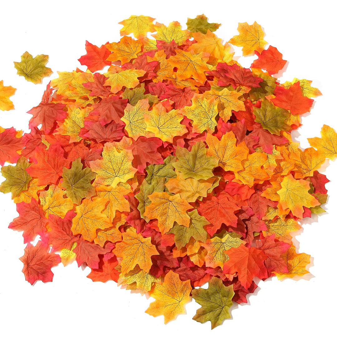 Momkids 500Pcs Artifical Maple Leaves,Fall Leaves Decor, Fake Silk Leaf for Home Restaurant Centerpieces Indoor Outdoor Wedding Party Festival Party Thanksgiving Autumn Decoration