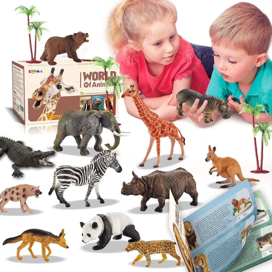 31 Pcs Safari Animals Figures including 24 Realistic Jungle Playset Toys Zoo Animals for Toddlers 3+ Years Old Ideal Gift for Boys and Girls