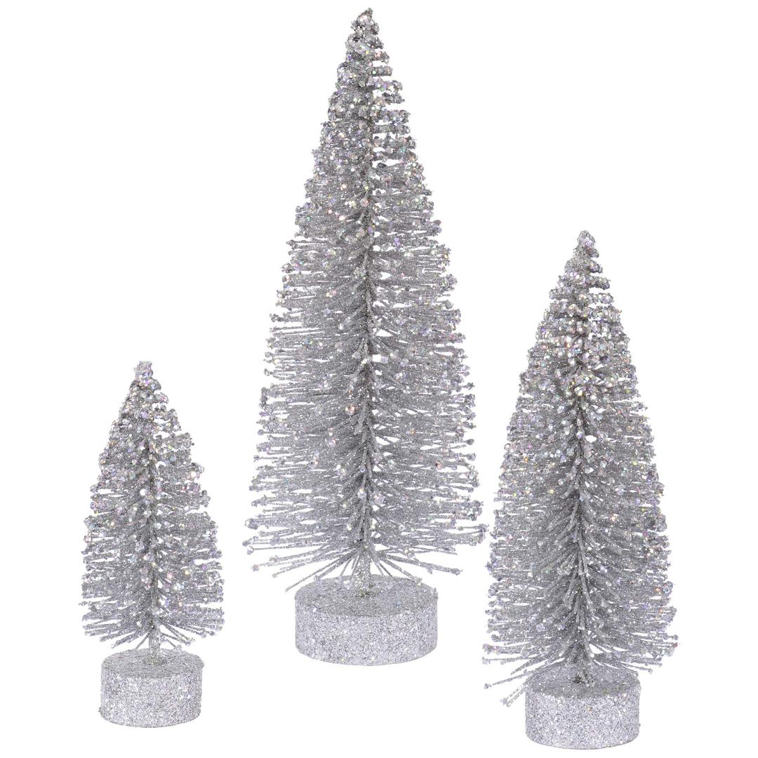 Vickerman5"/7"/9" Silver Glitter Oval Artificial Christmas Tree, Unlit - Faux Christmas Tree Set - Seasonal Indoor Home Decor