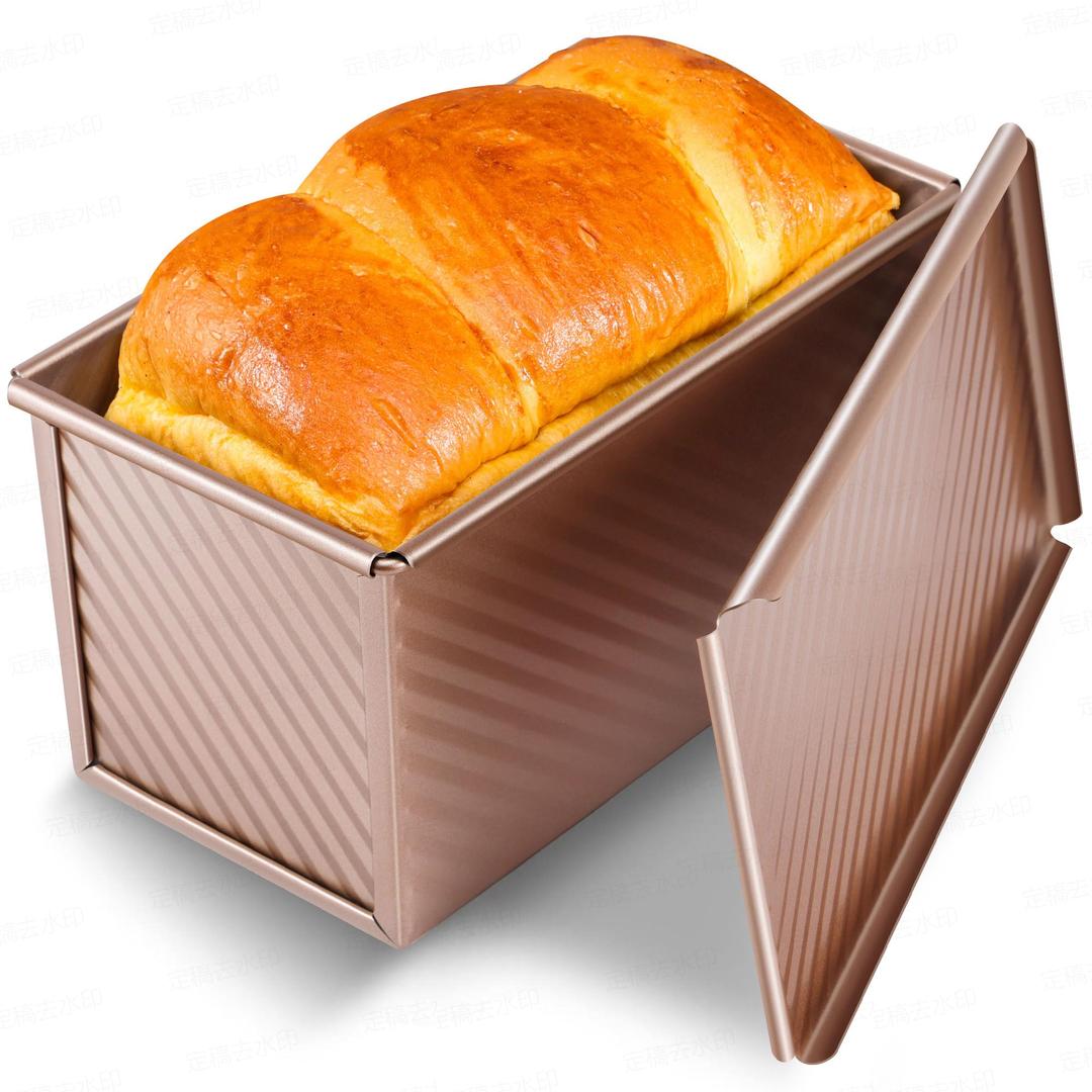 Pullman Loaf Pan with Lid, Premium 1 lb Dough Nonstick Bread Pan with Lid for Homemade Bread, Heavy Duty Carbon Steel Corrugated Sandwich Bread Loaf Pan with Cover for Baking Bread, Bakeware