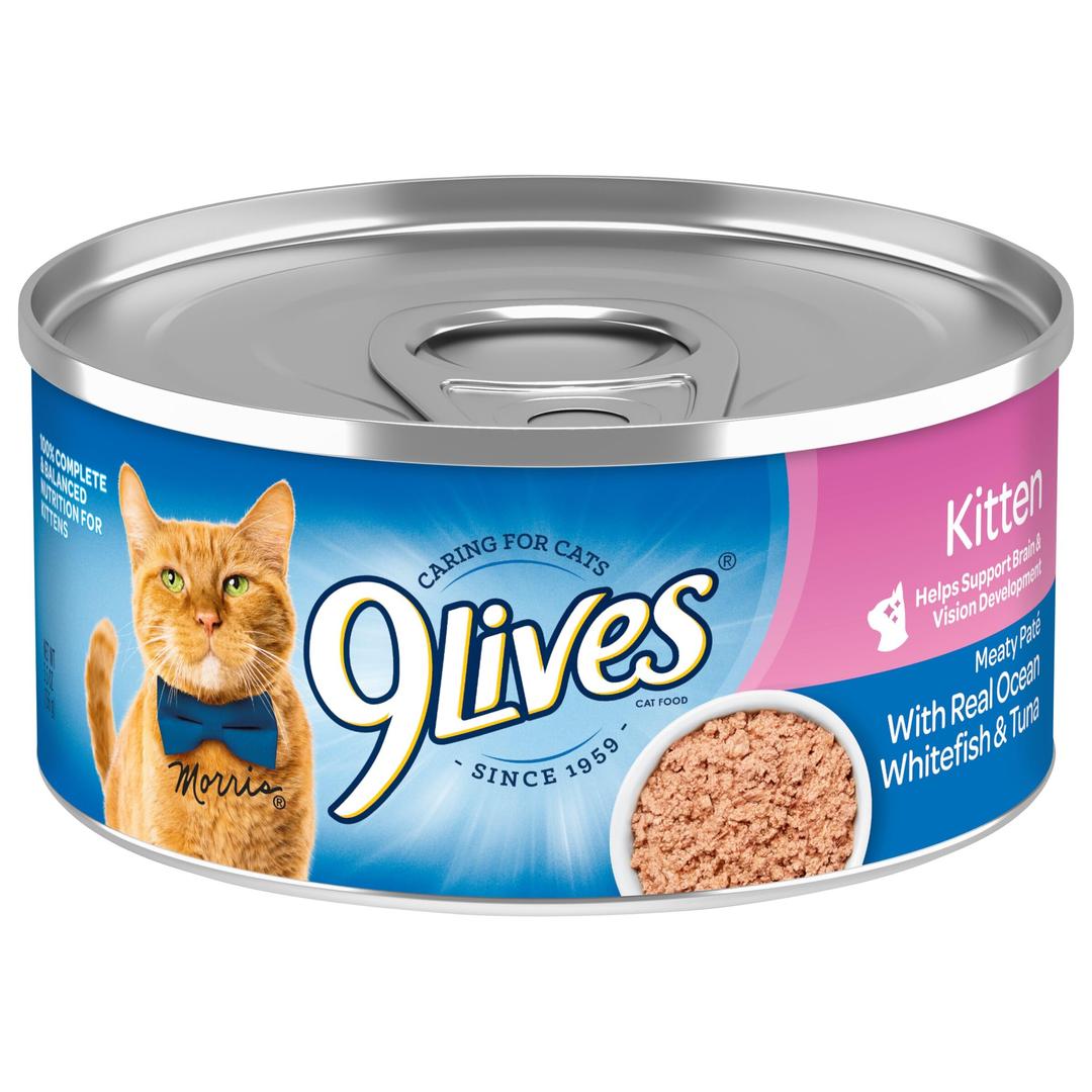 9Lives Wet Kitten Food, Meaty Paté with Real Ocean Whitefish & Tuna, 5.5 Oz. Can, (Pack of 24)