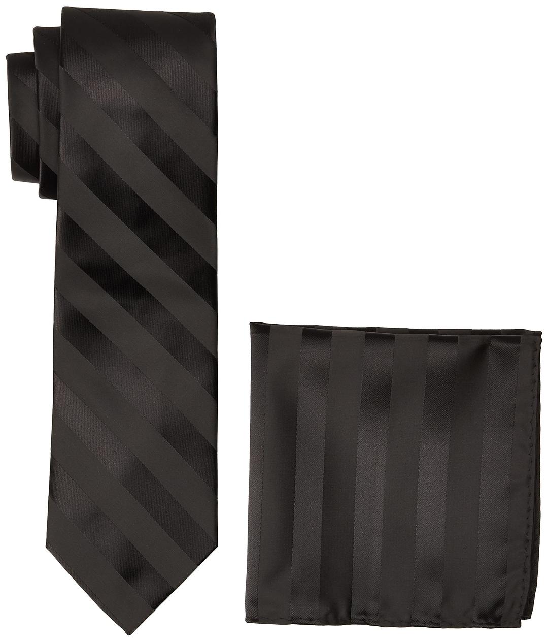 STACY ADAMSMen's Solid Woven Formal Stripe Tie Set