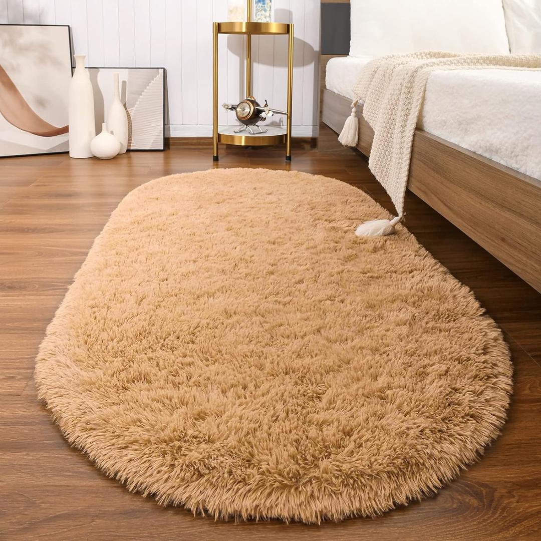 Softlife Oval Fluffy Rugs for Bedroom, 2.6 x 5.3 Feet Shag Cute Area Rug for Girls and Kids Baby Room Home Decor, Indoor Carpet for Nursery Dorm Living Room