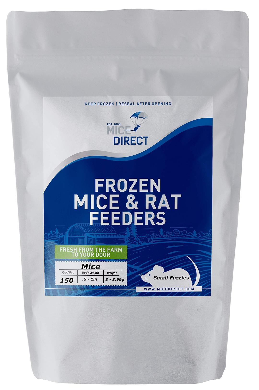 MiceDirect EST. 2003 150 Frozen Mice Small Fuzzie Feeders Snake Food for Juvenile Hognose Corn Milk (.5-1 in) (450 Grams Min)