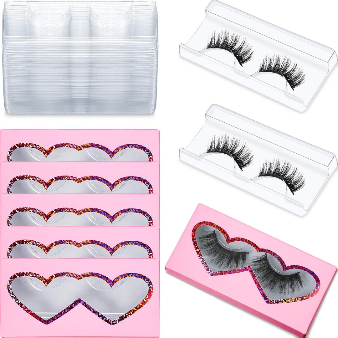 Maitys60 Pieces Empty Eyelashes Packaging Box and Tray 30 Pieces Empty Eyelash Boxes Pink Lash Packaging Case with 30 Pieces Empty Eyelash Tray False Eyelashes Storage Container