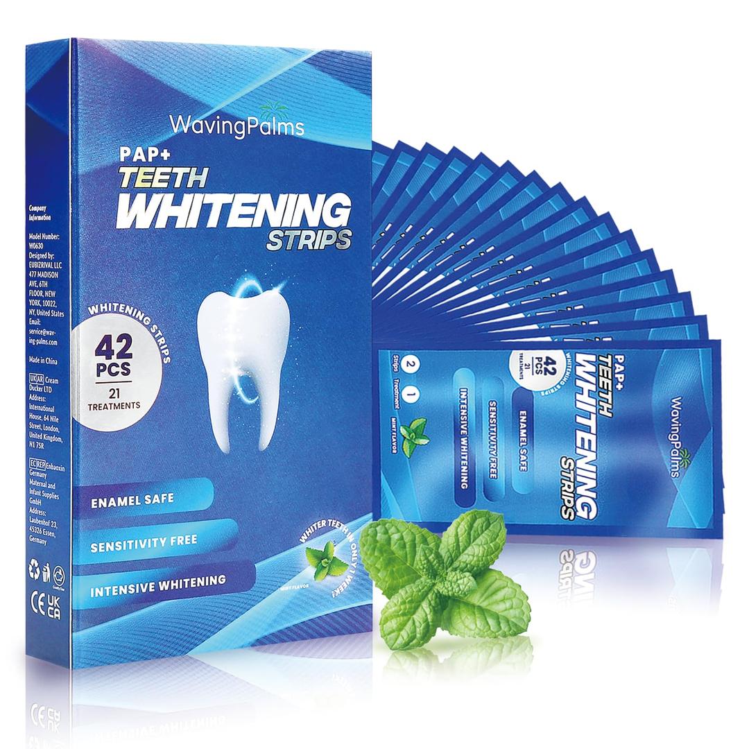 Sensitive Teeth Whitening Strips Kit: Professional Dental Whitening Set - 21 Hydrogen Peroxide-Free Treatments for Whiter Teeth - Effective & Gentle Teeth Whitener (42 PCS)